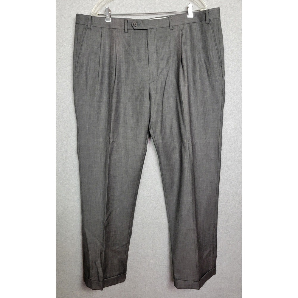 Lauren Ralph Lauren Mens Gray 100% Wool Pleated Cuffed Dress Pants 42W 32L